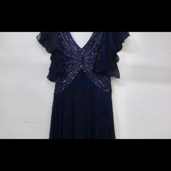 NWT J Kara embellished Drape Bodice Chiffon Gown - Picture 7 of 8